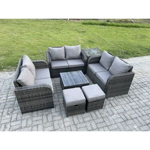 FIMOUS Outdoor Garden Furniture Sets 8 Seater Wicker Rattan Furniture Sofa Sets with Square Coffee Table Love seat Sofa 2 Small Footstools Side Table FIMOUS Outdoor Garden Furniture Sets 8 Seater Wicker Rattan Furniture Sofa Sets with Square Coffee Table Love seat Sofa 2 Small Footstools Side Table