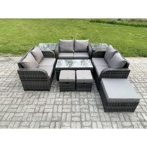 FIMOUS Outdoor Garden Furniture Sets 9 Pieces Wicker Rattan Furniture Sofa Sets with Rectangular Coffee Table Love seat Sofa 3 Footstools 2 Side Tables FIMOUS Outdoor Garden Furniture Sets 9 Pieces Wicker Rattan Furniture Sofa Sets with Rectangular Coffee Table Love seat Sofa 3 Footstools 2 Side Tables