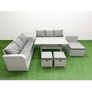 FIMOUS Outdoor Garden Furniture Sets 9 Seater Wicker Rattan Furniture Sofa Sets with Rectangular Dining Table high Back Lounge Sofa 3 Stools 2 Side Table FIMOUS Outdoor Garden Furniture Sets 9 Seater Wicker Rattan Furniture Sofa Sets with Rectangular Dining Table high Back Lounge Sofa 3 Stools 2 Side Table