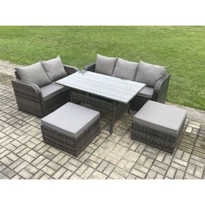 Outdoor Garden Patio Furniture Wicker Rattan Oblong Rectangular Dining Table and Lounge Sofa set with 2 Big Footstool Dark Grey Mixed - Fimous Outdoor Garden Patio Furniture Wicker Rattan Oblong Rectangular Dining Table and Lounge Sofa set with 2 Big Footstool Dark Grey Mixed - Fimous
