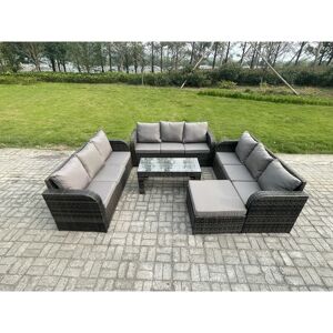 Outdoor Lounge Sofa Set 10 Seater Rattan Garden Furniture Set with Rectangular Coffee Table Big Footstool 3 Seater Sofa Dark Grey Mixed - Fimous Outdoor Lounge Sofa Set 10 Seater Rattan Garden Furniture Set with Rectangular Coffee Table Big Footstool 3 Seater Sofa Dark Grey Mixed - Fimous