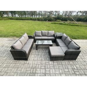 FIMOUS Outdoor Lounge Sofa Set 10 Seater Rattan Garden Furniture Set with Rectangular Coffee Table Side Table Big Footstool 3 Seater Sofa Dark Grey Mixed FIMOUS Outdoor Lounge Sofa Set 10 Seater Rattan Garden Furniture Set with Rectangular Coffee Table Side Table Big Footstool 3 Seater Sofa Dark Grey Mixed