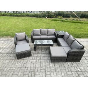 FIMOUS Outdoor Lounge Sofa Set 9 Seater Rattan Garden Furniture Set with Rectangular Coffee Table 2 Big Footstool 3 Seater Sofa Side Table Dark Grey Mixed FIMOUS Outdoor Lounge Sofa Set 9 Seater Rattan Garden Furniture Set with Rectangular Coffee Table 2 Big Footstool 3 Seater Sofa Side Table Dark Grey Mixed