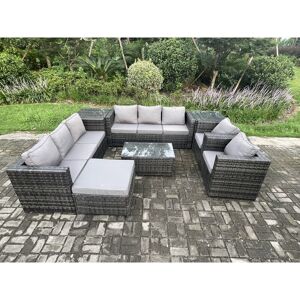 Fimous Outdoor Lounge Sofa Set Wicker PE Rattan Garden Furniture Set with 2 Armchairs Oblong Coffee Table 2 Side Tables Big Footstool Dark Grey Mixed Fimous Outdoor Lounge Sofa Set Wicker PE Rattan Garden Furniture Set with 2 Armchairs Oblong Coffee Table 2 Side Tables Big Footstool Dark Grey Mixed