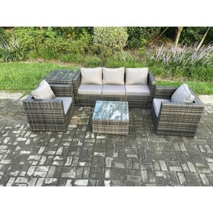 Fimous Outdoor Lounge Sofa Set Wicker PE Rattan Garden Furniture Set with 2 Armchairs Side Table Square Coffee Table Dark Grey Mixed Fimous Outdoor Lounge Sofa Set Wicker PE Rattan Garden Furniture Set with 2 Armchairs Side Table Square Coffee Table Dark Grey Mixed