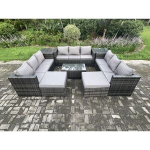 Outdoor Lounge Sofa Set Wicker pe Rattan Garden Furniture Set with Oblong Coffee Table 2 Side Tables 2 Big Footstool 11Seater Dark Grey Mixed - Fimous Outdoor Lounge Sofa Set Wicker pe Rattan Garden Furniture Set with Oblong Coffee Table 2 Side Tables 2 Big Footstool 11Seater Dark Grey Mixed - Fimous