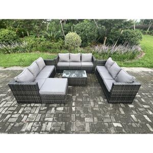 Outdoor Lounge Sofa Set Wicker pe Rattan Garden Furniture Set with Oblong Coffee Table Big Footstool Dark Grey Mixed - Fimous Outdoor Lounge Sofa Set Wicker pe Rattan Garden Furniture Set with Oblong Coffee Table Big Footstool Dark Grey Mixed - Fimous