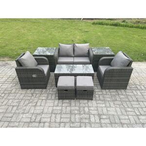 FIMOUS Outdoor Lounge Sofa Set Wicker pe Rattan Garden Furniture Set with Reclining Chair Coffee Table 2 Side Tables 2 Small Footstools Dark Grey Mixed FIMOUS Outdoor Lounge Sofa Set Wicker pe Rattan Garden Furniture Set with Reclining Chair Coffee Table 2 Side Tables 2 Small Footstools Dark Grey Mixed