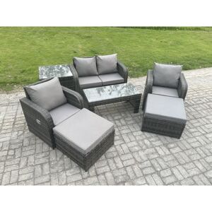 Outdoor Lounge Sofa Set Wicker pe Rattan Garden Furniture Set with Reclining Chair Coffee Table Side Table 2 Big Footstool Dark Grey Mixed - Fimous Outdoor Lounge Sofa Set Wicker pe Rattan Garden Furniture Set with Reclining Chair Coffee Table Side Table 2 Big Footstool Dark Grey Mixed - Fimous