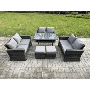 Outdoor Lounge Sofa Set Wicker pe Rattan Garden Furniture Set with Rectangular Dining Table 2 Seat Sofa 2 Small Footstools Dark Grey Mixed - Fimous Outdoor Lounge Sofa Set Wicker pe Rattan Garden Furniture Set with Rectangular Dining Table 2 Seat Sofa 2 Small Footstools Dark Grey Mixed - Fimous