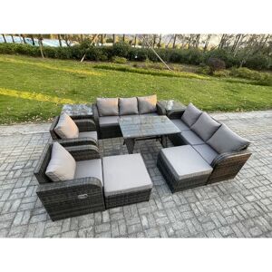 Outdoor Lounge Sofa Set Wicker pe Rattan Garden Furniture Set with Rectangular Dining Table 2 Side Tables 2 Big Footstool Dark Grey Mixed - Fimous Outdoor Lounge Sofa Set Wicker pe Rattan Garden Furniture Set with Rectangular Dining Table 2 Side Tables 2 Big Footstool Dark Grey Mixed - Fimous