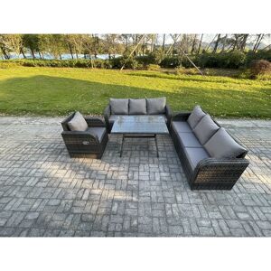 Outdoor Lounge Sofa Set Wicker pe Rattan Garden Furniture Set with Rectangular Dining Table Reclining Chair Dark Grey Mixed - Fimous Outdoor Lounge Sofa Set Wicker pe Rattan Garden Furniture Set with Rectangular Dining Table Reclining Chair Dark Grey Mixed - Fimous