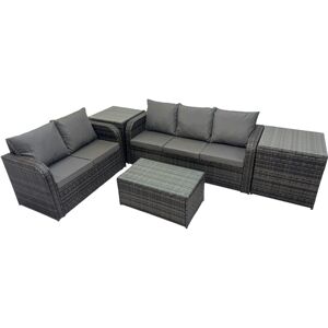 Outdoor Love Sofa 3 Seater Sofa Coffee Table Set Garden Rattan Furniture Set 5 Seater with 2 Side Tables Dark Grey - Fimous Outdoor Love Sofa 3 Seater Sofa Coffee Table Set Garden Rattan Furniture Set 5 Seater with 2 Side Tables Dark Grey - Fimous