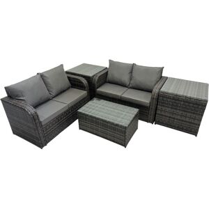 Fimous - Outdoor Love Sofa Coffee Table Set Garden Rattan Furniture Set 4 Seater with 2 Side Tables Dark Grey Fimous - Outdoor Love Sofa Coffee Table Set Garden Rattan Furniture Set 4 Seater with 2 Side Tables Dark Grey