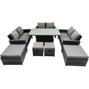 Outdoor Love Sofa Set 10 Seat Rattan Garden Furniture Set with Adjustable Lifting Dining or Coffee Table Dark Grey Mixed - Fimous Outdoor Love Sofa Set 10 Seat Rattan Garden Furniture Set with Adjustable Lifting Dining or Coffee Table Dark Grey Mixed - Fimous