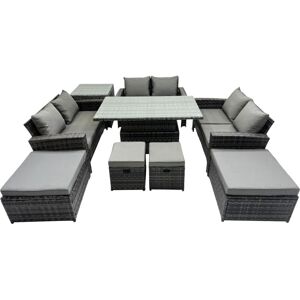 Fimous Outdoor Love Sofa Set 10 Seat Rattan Garden Furniture Set with Adjustable Lifting Dining or Coffee Table Side Table Dark Grey Mixed Fimous Outdoor Love Sofa Set 10 Seat Rattan Garden Furniture Set with Adjustable Lifting Dining or Coffee Table Side Table Dark Grey Mixed
