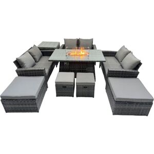 Outdoor Love Sofa Set 10 Seat Rattan Garden Furniture Set with Gas Firpit Dining Table 4 Footstools Side Table Dark Grey Mixed - Fimous Outdoor Love Sofa Set 10 Seat Rattan Garden Furniture Set with Gas Firpit Dining Table 4 Footstools Side Table Dark Grey Mixed - Fimous