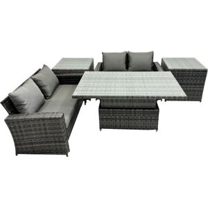 Outdoor Love Sofa Set 4 Seat Rattan Garden Furniture Set with Adjustable Lifting Dining or Coffee Table Dark Grey Mixed - Fimous Outdoor Love Sofa Set 4 Seat Rattan Garden Furniture Set with Adjustable Lifting Dining or Coffee Table Dark Grey Mixed - Fimous