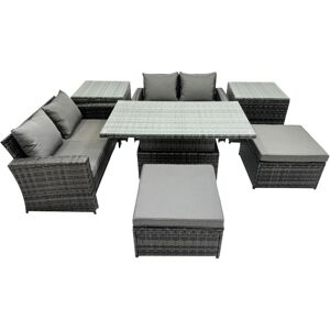 Outdoor Love Sofa Set 6 Seat Rattan Garden Furniture Set with Adjustable Lifting Dining or Coffee Table Big Stool Dark Grey Mixed - Fimous Outdoor Love Sofa Set 6 Seat Rattan Garden Furniture Set with Adjustable Lifting Dining or Coffee Table Big Stool Dark Grey Mixed - Fimous