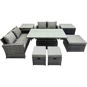 Outdoor Love Sofa Set 7 Seat Rattan Garden Furniture Set with Adjustable Lifting Dining or Coffee Table Dark Grey Mixed - Fimous Outdoor Love Sofa Set 7 Seat Rattan Garden Furniture Set with Adjustable Lifting Dining or Coffee Table Dark Grey Mixed - Fimous