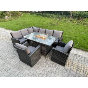Outdoor Rattan Corner Sofa Garden Furniture High Back Sofa Set Gas Fire Pit Dining Table Gas Heater Burner 2 Arm Chair 8 Seater - Fimous Outdoor Rattan Corner Sofa Garden Furniture High Back Sofa Set Gas Fire Pit Dining Table Gas Heater Burner 2 Arm Chair 8 Seater - Fimous