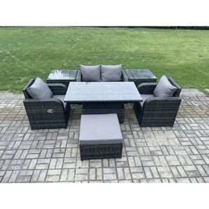 Outdoor Rattan Furniture Garden Dining Set Height Adjustable Rising lifting Table Love Sofa Chair With 2 Side Tables Big Footstool - Fimous Outdoor Rattan Furniture Garden Dining Set Height Adjustable Rising lifting Table Love Sofa Chair With 2 Side Tables Big Footstool - Fimous