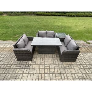 Fimous Outdoor Rattan Furniture Garden Dining Set Height Adjustable Rising lifting Table With 3 PC Love Sofa Side Table Fimous Outdoor Rattan Furniture Garden Dining Set Height Adjustable Rising lifting Table With 3 PC Love Sofa Side Table