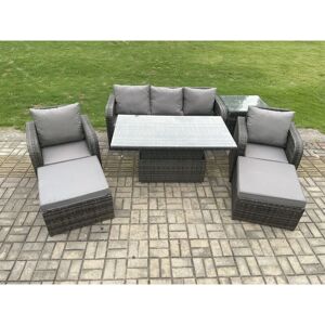 Fimous Outdoor Rattan Furniture Garden Dining Sets Height Adjustable Rising lifting Table Sofa Set With Chairs Side Tables 2 Big Footstools Fimous Outdoor Rattan Furniture Garden Dining Sets Height Adjustable Rising lifting Table Sofa Set With Chairs Side Tables 2 Big Footstools