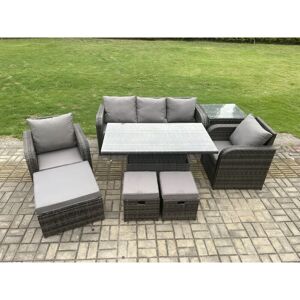 Fimous Outdoor Rattan Furniture Set - Adjustable Garden Dining - Grey Fimous Outdoor Rattan Furniture Set - Adjustable Garden Dining - Grey
