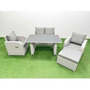 Outdoor Rattan Garden Furniture Dining Set 5-seater Patio Rectangular Table Love Sofa Reclining Chair Set with Big Stool - Fimous Outdoor Rattan Garden Furniture Dining Set 5-seater Patio Rectangular Table Love Sofa Reclining Chair Set with Big Stool - Fimous