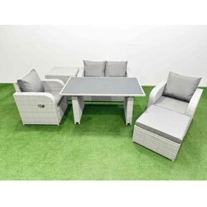 Outdoor Rattan Garden Furniture Dining Set 5-seater Patio Rectangular Table Love Sofa Reclining Chair Set with Side Table Big Stool - Fimous Outdoor Rattan Garden Furniture Dining Set 5-seater Patio Rectangular Table Love Sofa Reclining Chair Set with Side Table Big Stool - Fimous