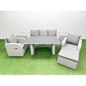 Outdoor Rattan Garden Furniture Dining Set 6-seater Patio Rectangular Table 3 Seater Sofa Reclining Chair Set with 2 Side Tables Big Stool - Fimous Outdoor Rattan Garden Furniture Dining Set 6-seater Patio Rectangular Table 3 Seater Sofa Reclining Chair Set with 2 Side Tables Big Stool - Fimous