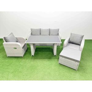 Outdoor Rattan Garden Furniture Dining Set 6-seater Patio Rectangular Table 3 Seater Sofa Reclining Chair Set with Big Stool - Fimous Outdoor Rattan Garden Furniture Dining Set 6-seater Patio Rectangular Table 3 Seater Sofa Reclining Chair Set with Big Stool - Fimous