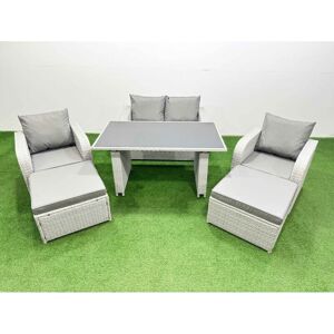 Outdoor Rattan Garden Furniture Dining Set 6-seater Patio Rectangular Table Love Sofa Reclining Chair Set with 2 Big Stools - Fimous Outdoor Rattan Garden Furniture Dining Set 6-seater Patio Rectangular Table Love Sofa Reclining Chair Set with 2 Big Stools - Fimous