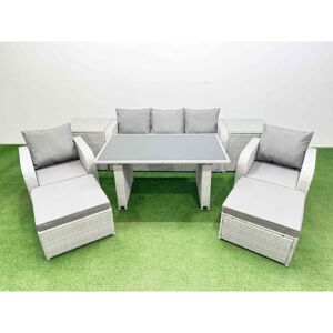 Outdoor Rattan Garden Furniture Dining Set 7-seater Patio Rectangular Table 3 Seater Sofa Reclining Chair Set with 2 Side Tables 2 Big Stools - Fimous Outdoor Rattan Garden Furniture Dining Set 7-seater Patio Rectangular Table 3 Seater Sofa Reclining Chair Set with 2 Side Tables 2 Big Stools - Fimous