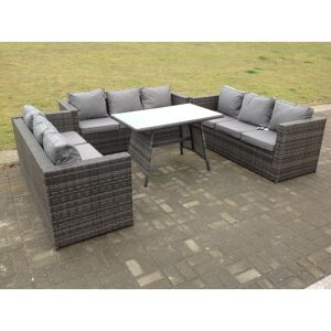 Fimous - Outdoor Rattan Garden Furniture Lounge Sofa Set With Oblong Dining Table With Clear Tempered Glass Fimous - Outdoor Rattan Garden Furniture Lounge Sofa Set With Oblong Dining Table With Clear Tempered Glass