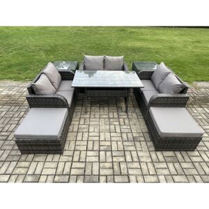 Outdoor Rattan Garden Furniture Lounge Sofa Set With Oblong Rectangular Dining Table 2 Big Footstool 2 Side Tables - Fimous Outdoor Rattan Garden Furniture Lounge Sofa Set With Oblong Rectangular Dining Table 2 Big Footstool 2 Side Tables - Fimous
