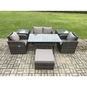 Outdoor Rattan Garden Furniture Lounge Sofa Set With Oblong Rectangular Dining Table 2 pc Reclining Chair 2 pc Side Table Big Footstool - Fimous Outdoor Rattan Garden Furniture Lounge Sofa Set With Oblong Rectangular Dining Table 2 pc Reclining Chair 2 pc Side Table Big Footstool - Fimous
