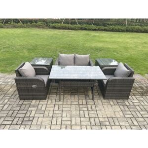 Outdoor Rattan Garden Furniture Lounge Sofa Set With Oblong Rectangular Dining Table 2 pc Reclining Chair 2 pc Side Tables - Fimous Outdoor Rattan Garden Furniture Lounge Sofa Set With Oblong Rectangular Dining Table 2 pc Reclining Chair 2 pc Side Tables - Fimous