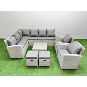 Outdoor Rattan Garden Furniture Set 10 Seater Corner Sofa Sets with Square Coffee Table Chair 2 Small Footstool Light Grey Mixed - Fimous Outdoor Rattan Garden Furniture Set 10 Seater Corner Sofa Sets with Square Coffee Table Chair 2 Small Footstool Light Grey Mixed - Fimous