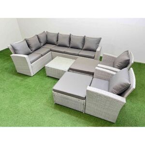 Fimous Outdoor Rattan Garden Furniture Set 10 Seater Corner Sofa Sets with Square Coffee Table Chair Big Footstools Light Grey Mixed Fimous Outdoor Rattan Garden Furniture Set 10 Seater Corner Sofa Sets with Square Coffee Table Chair Big Footstools Light Grey Mixed
