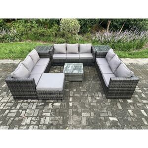 Outdoor Rattan Garden Furniture Set 10 Seater Patio Lounge Sofa Set with 2 Side Tables Square Coffee Table Big Footstool Dark Grey Mixed - Fimous Outdoor Rattan Garden Furniture Set 10 Seater Patio Lounge Sofa Set with 2 Side Tables Square Coffee Table Big Footstool Dark Grey Mixed - Fimous