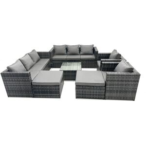 Fimous Outdoor Rattan Garden Furniture Set 10 Seater Patio Lounge Sofa Set with Armchair Square Coffee Table 2 Big Footstool Dark Grey Mixed Fimous Outdoor Rattan Garden Furniture Set 10 Seater Patio Lounge Sofa Set with Armchair Square Coffee Table 2 Big Footstool Dark Grey Mixed
