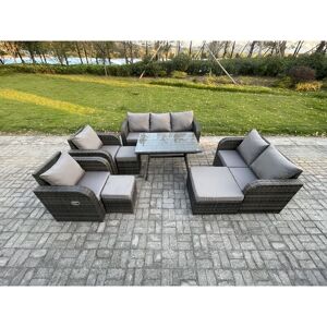 Outdoor Rattan Garden Furniture Set 10 Seater Patio Lounge Sofa Set with Dining Table 3 Footstools Dark Grey Mixed - Fimous Outdoor Rattan Garden Furniture Set 10 Seater Patio Lounge Sofa Set with Dining Table 3 Footstools Dark Grey Mixed - Fimous