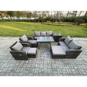 Outdoor Rattan Garden Furniture Set 10 Seater Patio Lounge Sofa Set with Dining Table 3 Footstools Side Table Dark Grey Mixed - Fimous Outdoor Rattan Garden Furniture Set 10 Seater Patio Lounge Sofa Set with Dining Table 3 Footstools Side Table Dark Grey Mixed - Fimous