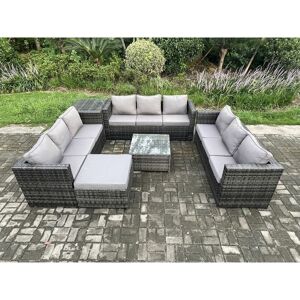 Outdoor Rattan Garden Furniture Set 10 Seater Patio Lounge Sofa Set with Side Table Square Coffee Table Big Footstool Dark Grey Mixed - Fimous Outdoor Rattan Garden Furniture Set 10 Seater Patio Lounge Sofa Set with Side Table Square Coffee Table Big Footstool Dark Grey Mixed - Fimous