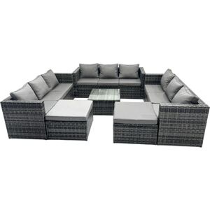 Outdoor Rattan Garden Furniture Set 11 Seater Patio Lounge Sofa Set with Square Coffee Table 2 Big Footstools Dark Grey Mixed - Fimous Outdoor Rattan Garden Furniture Set 11 Seater Patio Lounge Sofa Set with Square Coffee Table 2 Big Footstools Dark Grey Mixed - Fimous