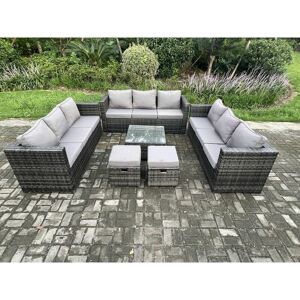 Outdoor Rattan Garden Furniture Set 11 Seater Patio Lounge Sofa Set with Square Coffee Table 2 Small Footstool Dark Grey Mixed - Fimous Outdoor Rattan Garden Furniture Set 11 Seater Patio Lounge Sofa Set with Square Coffee Table 2 Small Footstool Dark Grey Mixed - Fimous
