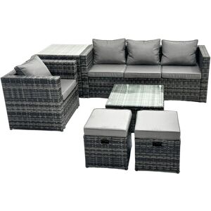 Fimous Outdoor Rattan Garden Furniture Set 6 Seater Patio Lounge Sofa Set with Armchair Square Coffee Table Side Table 2 Small Footstools Dark Grey Fimous Outdoor Rattan Garden Furniture Set 6 Seater Patio Lounge Sofa Set with Armchair Square Coffee Table Side Table 2 Small Footstools Dark Grey