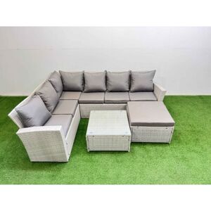 Outdoor Rattan Garden Furniture Set 7 Seater Corner Sofa Sets with Square Coffee Table Big Footstool Light Grey Mixed - Fimous Outdoor Rattan Garden Furniture Set 7 Seater Corner Sofa Sets with Square Coffee Table Big Footstool Light Grey Mixed - Fimous